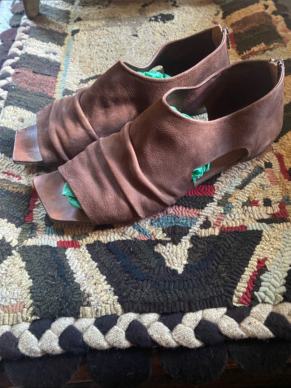 Women's Brown Ruched Open-Toe Slingback Sandals